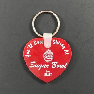 Vintage Sugar Bowl Keychain Key Ring Noden California Red Soft Plastic Heart