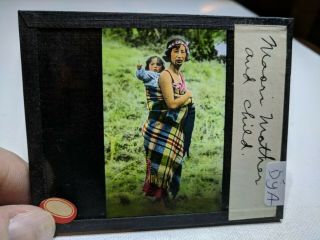 Colored Glass Slide Dya Maori Woman Mother And Child Tattoo Child Pointing