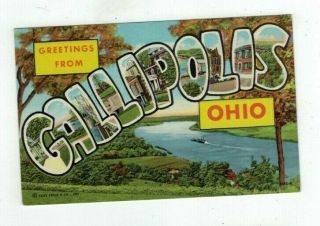 Oh Gallipolis Ohio Vintage Post Card Big Letters " Greetings From.  "