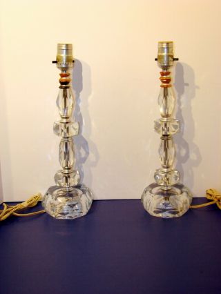 Vintage Pair Cut Crystal Glass Boudoir Table Lamps Heavy Base