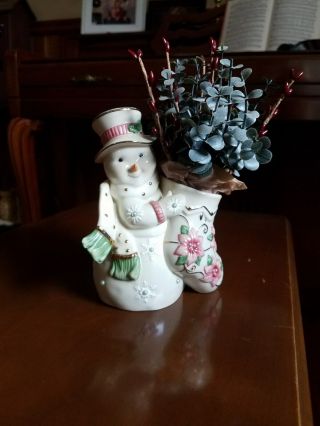 Lenox Snowman " Petals And Pearls " Vase Figurine With Gold Trim
