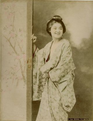 RARE ALBUMEN JAPAN 1880 ' s NAGASAKI HARBOUR AND GOING TO BATH 2