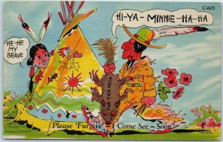 Vintage 1940s Ray Walters Postcard Curteich Linen " Indian Comics " C - 605 -