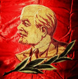Large Authentic Russian Soviet Propaganda Ussr Cccp Lenin Red Banner Flag