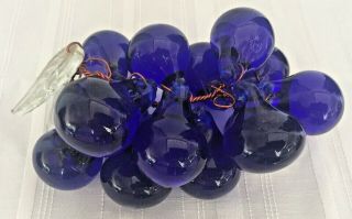14 - Lg.  Vintage Antique Czech Cobalt Blue Glass Pears From Fruit Chandelier Lamp
