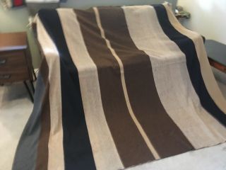 Pendleton Wool Blanket Brown Tan Black Striped Large “86 X 89