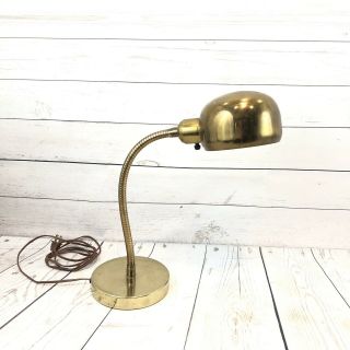 Retro Brass Vintage Goose Neck Table Desk Lamp Light Mcm Large Globe Round Head