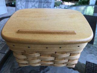 1996 Longaberger Recipe Basket,  Wood Lid And Protector And Liner -