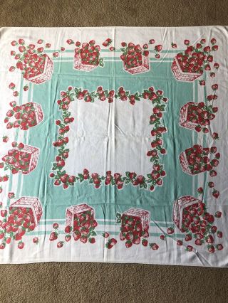 Vintage Country Kitchen Cotton Tablecloth 45” X 45” - Strawberries - No Holes