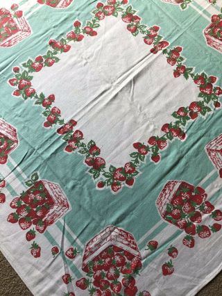 Vintage Country Kitchen Cotton Tablecloth 45” X 45” - Strawberries - No Holes 3