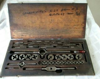 Antique Greenfield - G.  T.  &d.  - Machinist Tool - Tap& Die Wrench Set - Org Wooden Box - 21 "