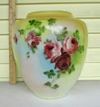 Vtg Antique Huge Glass Hand Painted Floral Gwtw Lamp Base Repair Restoration Dyi