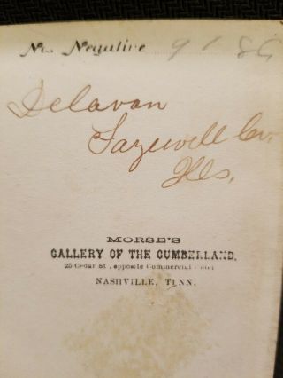 Autographed Early Civil War Confederate? CDV by Morse ' s Nashville,  TENN. 3