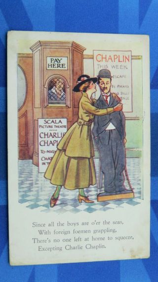 Ww1 Cinema Comic Postcard 1916 Charlie Chaplin Scala Picture Theatre Box Office
