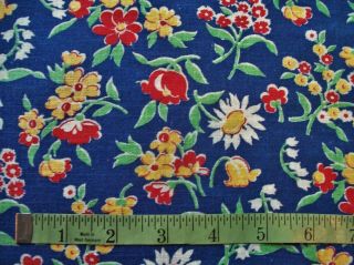 Vintage Feed Sack: Multi - Colored Flowers On A Bright Blue Background