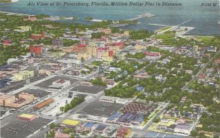 Linen Postcard,  View Of St.  Petersburg,  Florida - Million Dollar Pier In Distant