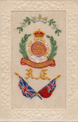 Royal Engineers: Military Badge: Ww1 Embroidered Silk Postcard