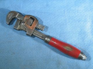 Vintage Gtd Greenfield 6 " Wood Handle Adjustable Pipe Wrench Usa