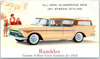 1958 Amc Rambler Station Wagon Postcard Car Advertising Artist 