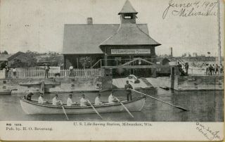 1907 Shoreline View U.  S.  Life - Saving Station Milwaukee Wi Postcard C44