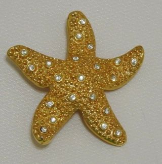 Swarovski Swan Signed Textured Gold Tone Crystal Starfish Pin Brooch