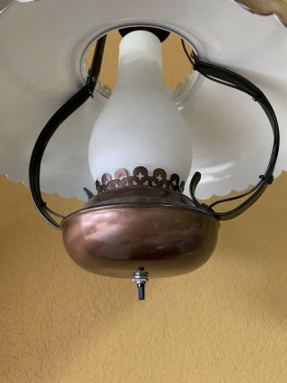 Vintage Copper Hanging Ceiling Swag Hurricane Style Lamp Light Mid Century 4