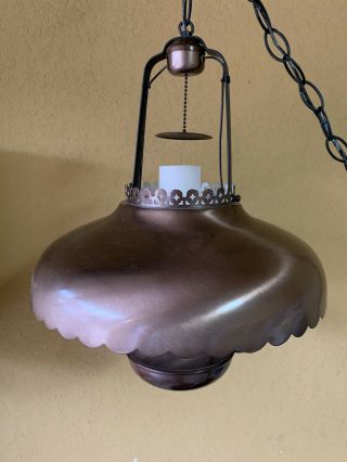 Vintage Copper Hanging Ceiling Swag Hurricane Style Lamp Light Mid Century 5