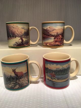 Set Of 4 Eddie Bauer Fish Coffee Cup Mugs Fishing 4 Styles Japan