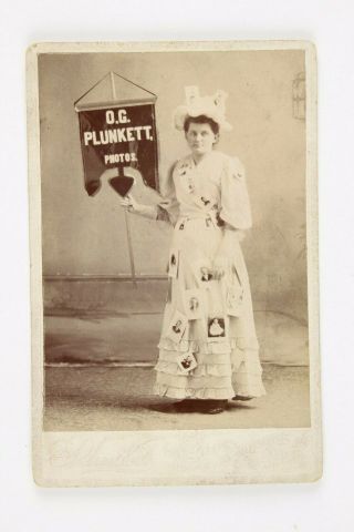 Photographer O.  G.  Plunkett Banner Lady St Johns Michigan Cabinet Card Photograph