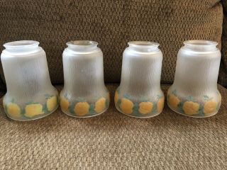 Set Of 4 Vintage Antique Ceiling Light Frosted Glass Shades Victorian Flowers