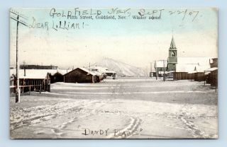 Nevada Goldfield Fifth Street In Snow 1907 To Miss Lillian Anderson Mono County