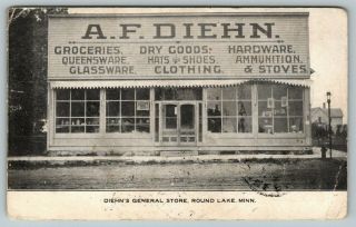 Round Lake Minnesota Af Diehn General Store Dry Goods Ammunition Hats 1912