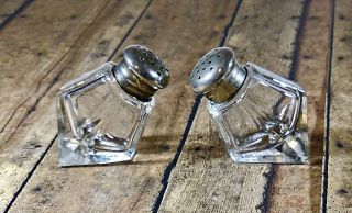 Vintage Crystal Wedge Style Salt And Pepper Shakers With Stainless Tops