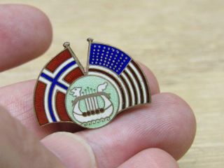 Norway & United States Flag Viking Style Ship Fraternal Rare Society Pin (19g2)