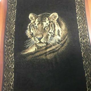 Biederlack Tiger Head Blanket Throw Brown Reversible 57 X 80 Made In Usa