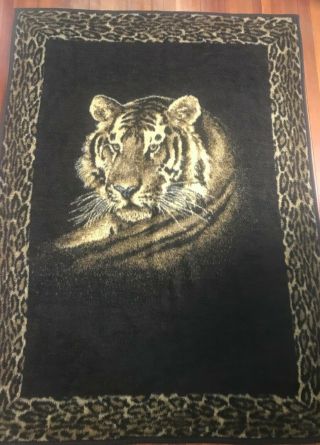 Biederlack Tiger Head Blanket Throw Brown Reversible 57 x 80 Made in USA 3