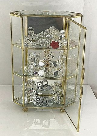 15 Swarovski & Iris Arc Austrian Crystal Miniatures & Curio Cabinet & 7 Mirrors