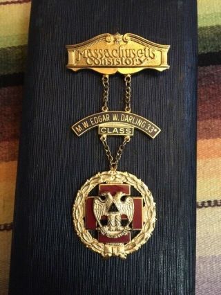 Massachusetts Consistory Masonic Medal M.  W.  Edgar W.  Darling 33º Class