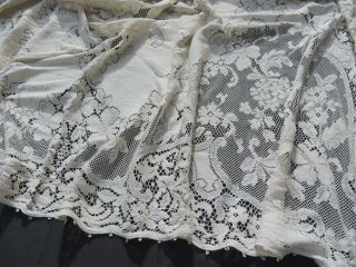 Vtg Antique Quaker Lace Tablecloth Heavy Cotton Frond Leaves Flowers 82 X 60