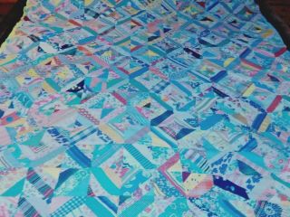 Vintage Antique Quilt Top Hand Made Hand Stitched Patchwork Rows & Squares