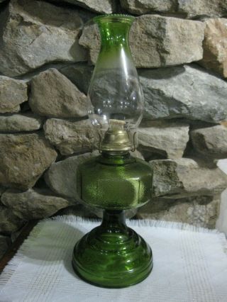 Vintage Eagle Etching Green Glass Kerosene Oil Hurricane Lamp 18 " Tall In Vgc