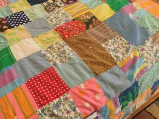 Vintage Hand Made Patchwork Quilt Blanket 69”x 78” square pattern 2