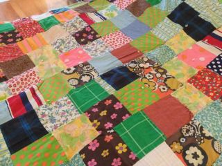 Vintage Hand Made Patchwork Quilt Blanket 69”x 78” square pattern 3