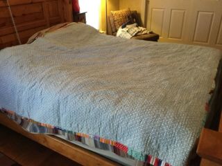 Vintage Hand Made Patchwork Quilt Blanket 69”x 78” square pattern 7
