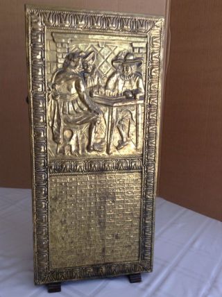 Vtg Hammered Brass On Wooden Umbrella Box / Stand With Water Pan