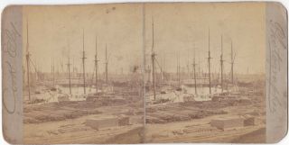 Stereoview Photo View Of Racine Wisconsin Harbor & Lumber Yard Reef Point 1870s