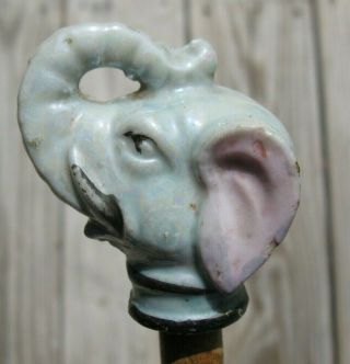 Antique Carnival Cane Walking Stick With Porcelain Elephant Head Trunk Up