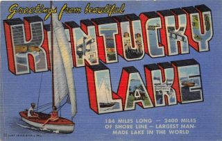 Kentucky Lake Large Letter Greetings 1951 Postcard Mayfield Kentucky Cancel