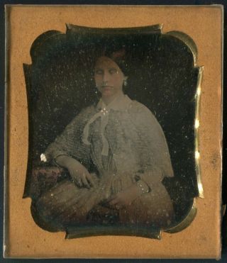 Rare 1/6 Plate Daguerreotype Early Image Woman Hand Tinting Zombie Eyes