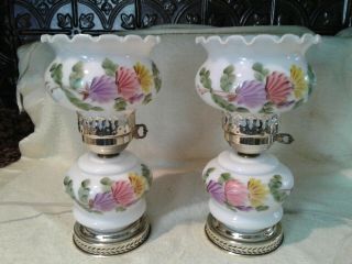 Vintage Hurricane Lamps Lights Hand Painted Flowers